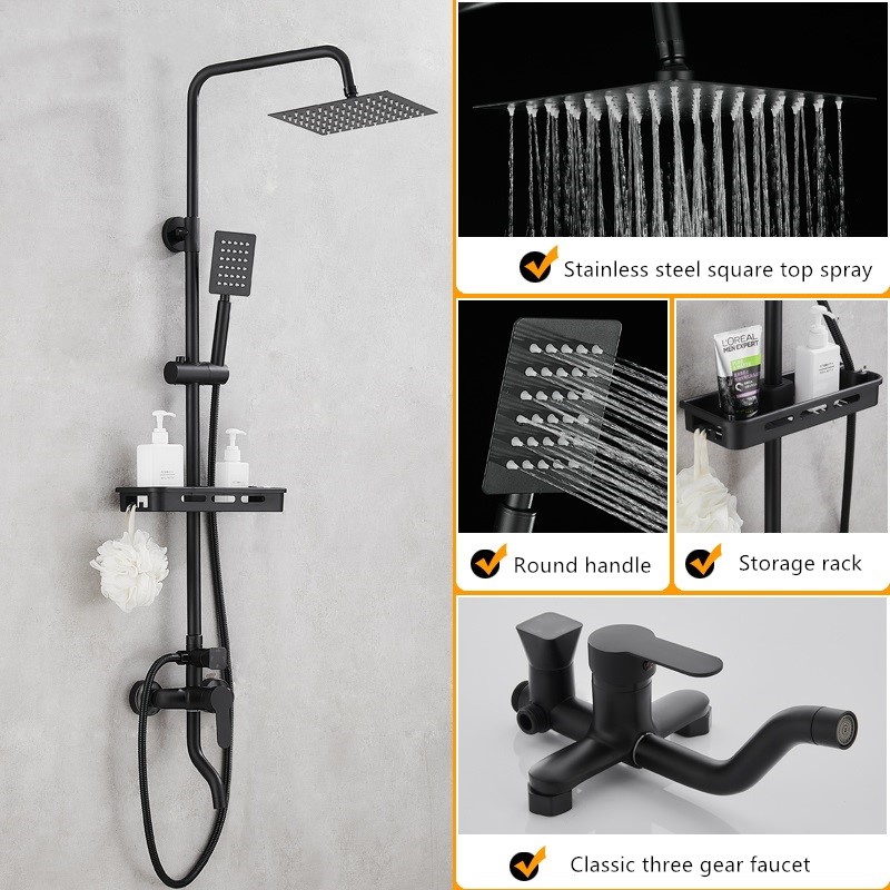 New 304 Shower Set Bathroom Home Full Copper Hotel Booster Shower with Storage Shelf and faucet