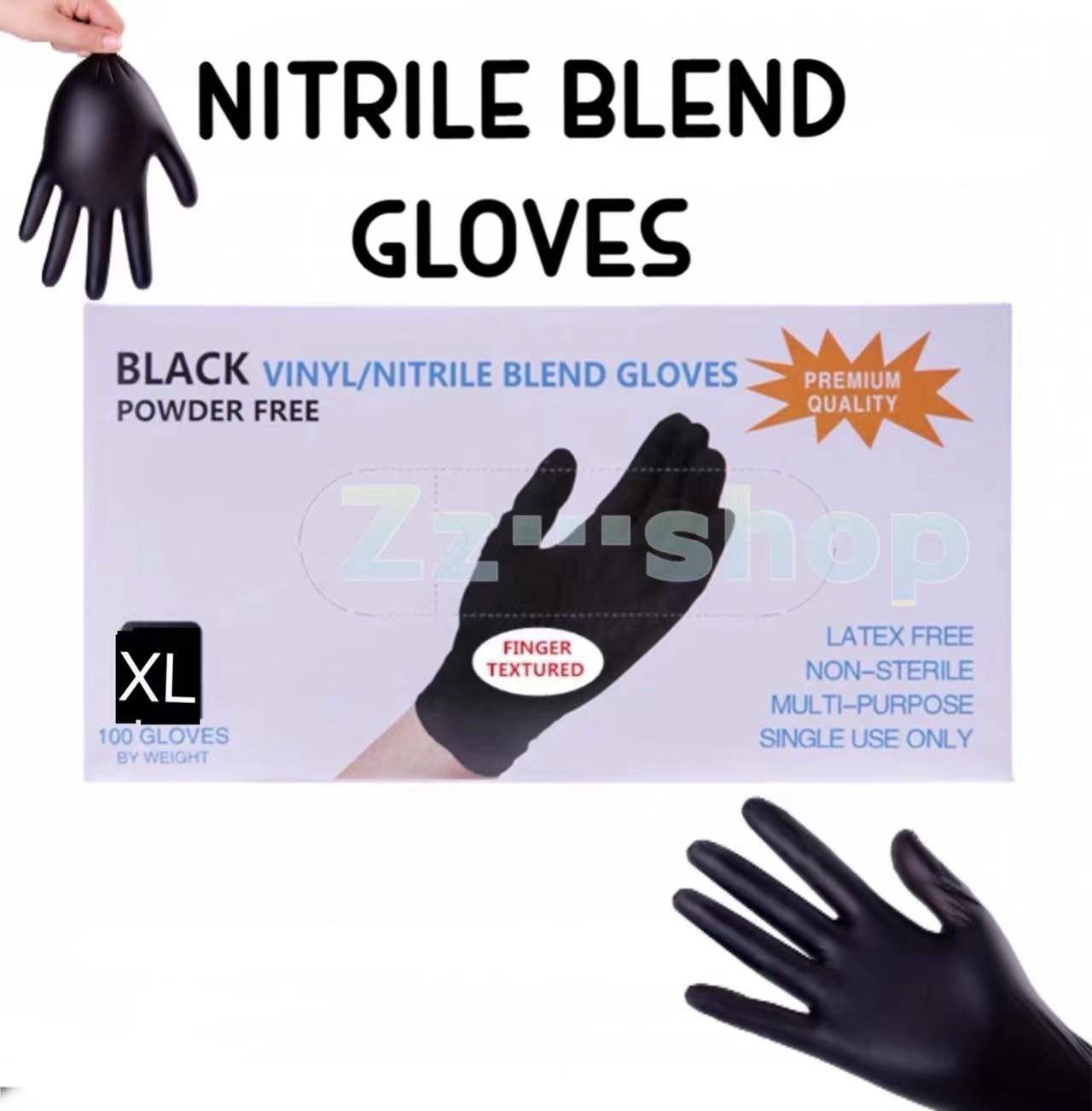 100Pcs/Box Black Blue Disposable Vinyl Nitrile Blend Gloves Powder