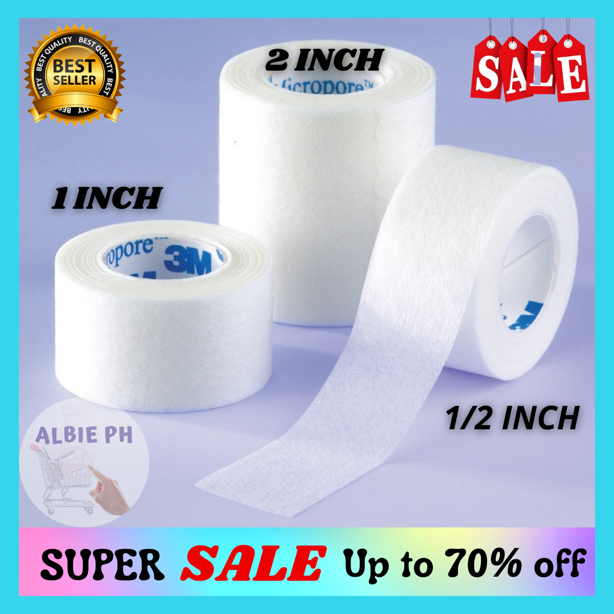 SALE!!! Best Selling 3M Micropore Tape 1/2, 1 and 2 inches/ Micropore Tape  Surgical Tape Medical Breathable Tape Microporous Breathable Paper Tape/  Surgitech Micropore Surgical Tape Micropore First Aid Paper Tape  Hypoallergenic