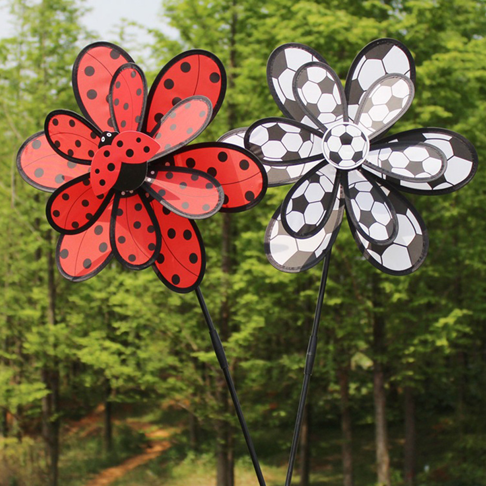 VJDA Outdoor Patio Lawn Yard Windmill Sunflower Spinners Pinwheels Wind Sculptures Ladybug