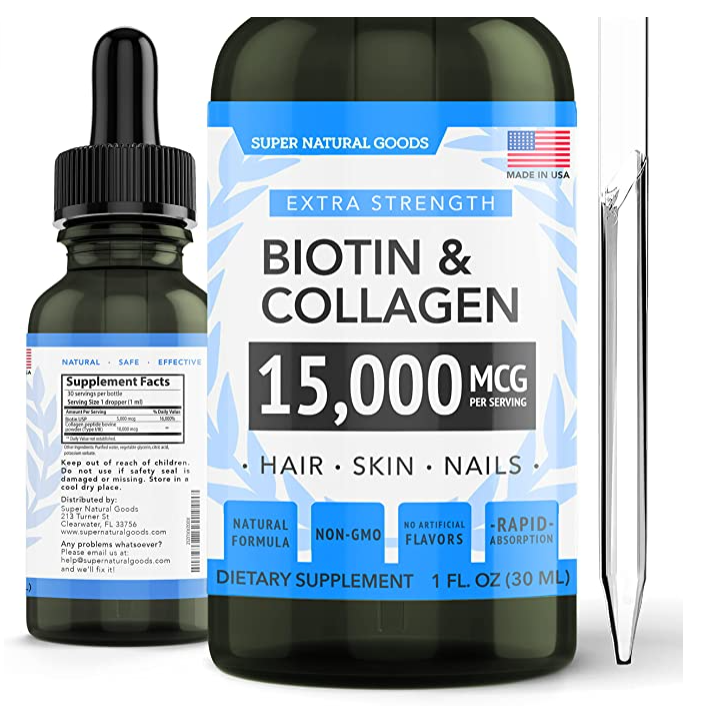 Super Natural Goods Liquid Biotin Collagen Drops 30ml Made In Usa 1 Fl Oz Supports 