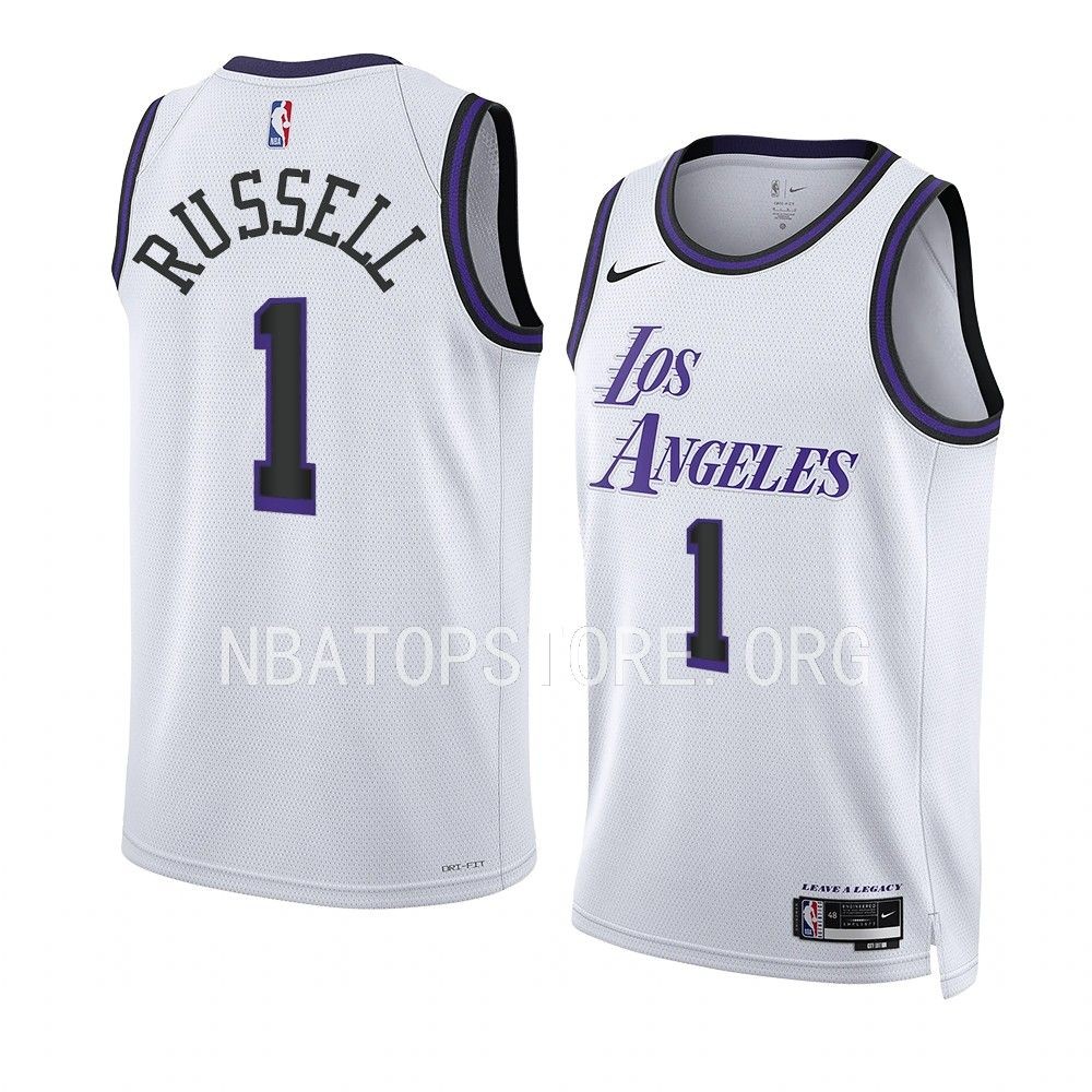 D'Angelo Russell Los Angeles Lakers Unsigned Dribbling in White Jersey Photograph