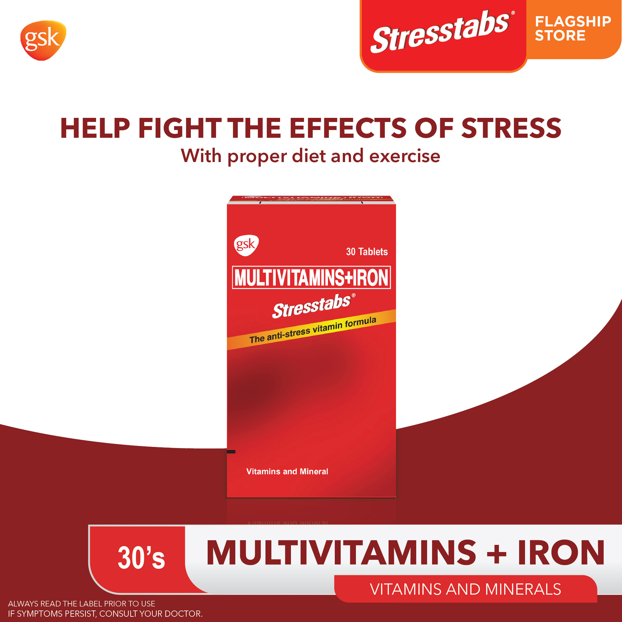 Stresstabs Multivitamins + Iron 30 tablets for fatigue, mental focus
