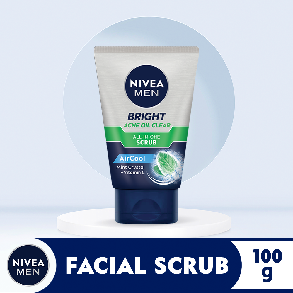 Nivea Men Facial Wash Bright Acne Oil Clear All In One Scrub 100g