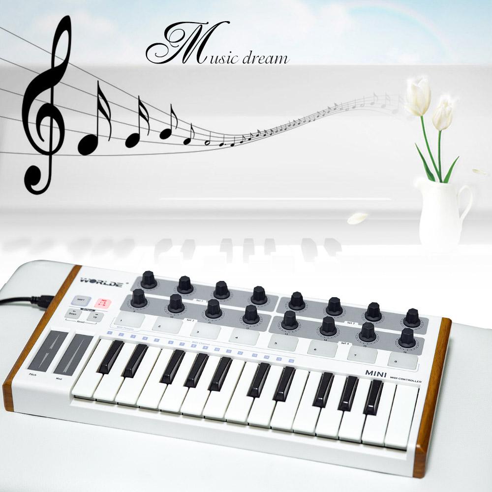Worlde Ultra-Portable Mini 25คีย์USB MIDI Drum Padและตัวควบคุมแป้นพิมพ์สีขาว
