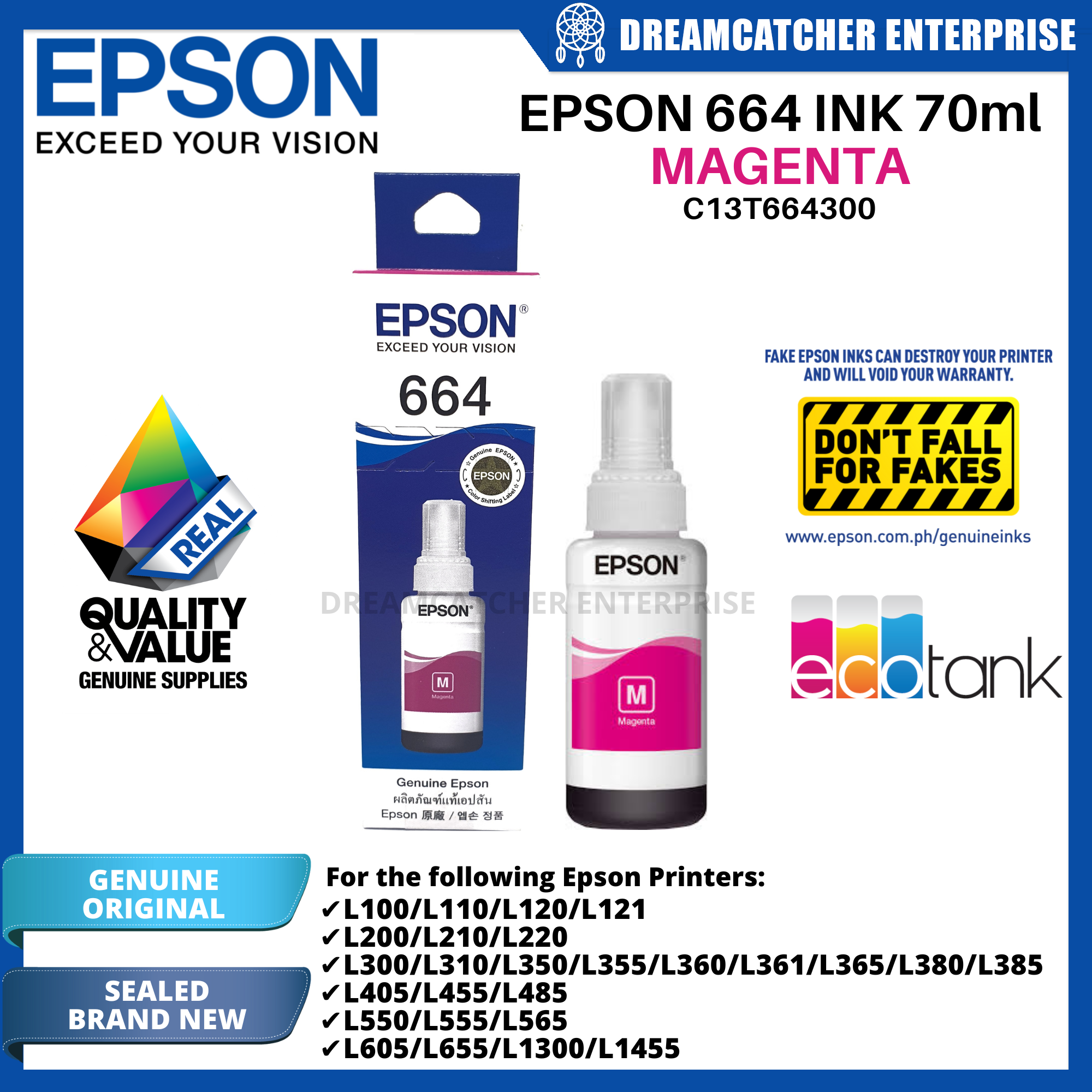 Original Epson 664 Ink Bottle 70ml (Genuine New Sealed) for L120 L210 L
