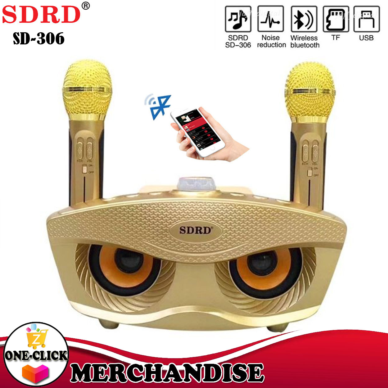 🔊 Parlante karaoke Bluetooth SDRD + 2 micrófonos SD-306