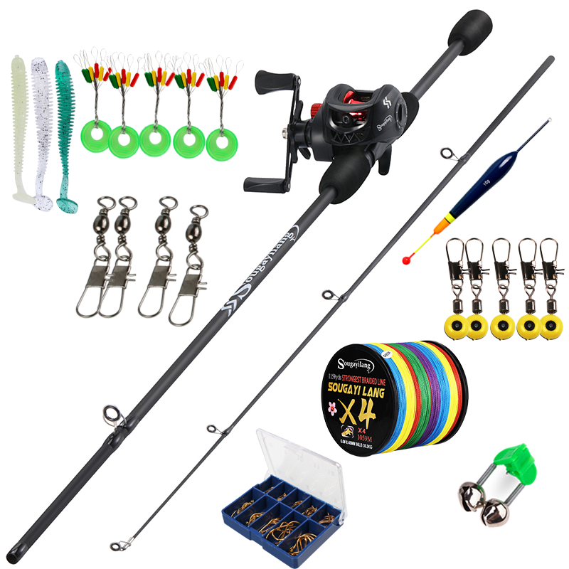 Sougayilang Fishing Rod and Reel Set 2 Sections 1.8M Casting Fishing Rod  and New 4 Colors Baitcasting Fishing Reel for Saltwater Full Combo
