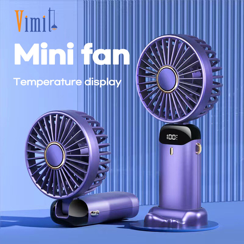 Vimite 5-Speed Mini Portable Fan USB Rechargeable Foldable Silent Handheld fan with LED Digital Display 2000mAh Table Small Fan for Home Outdoor Sports Office