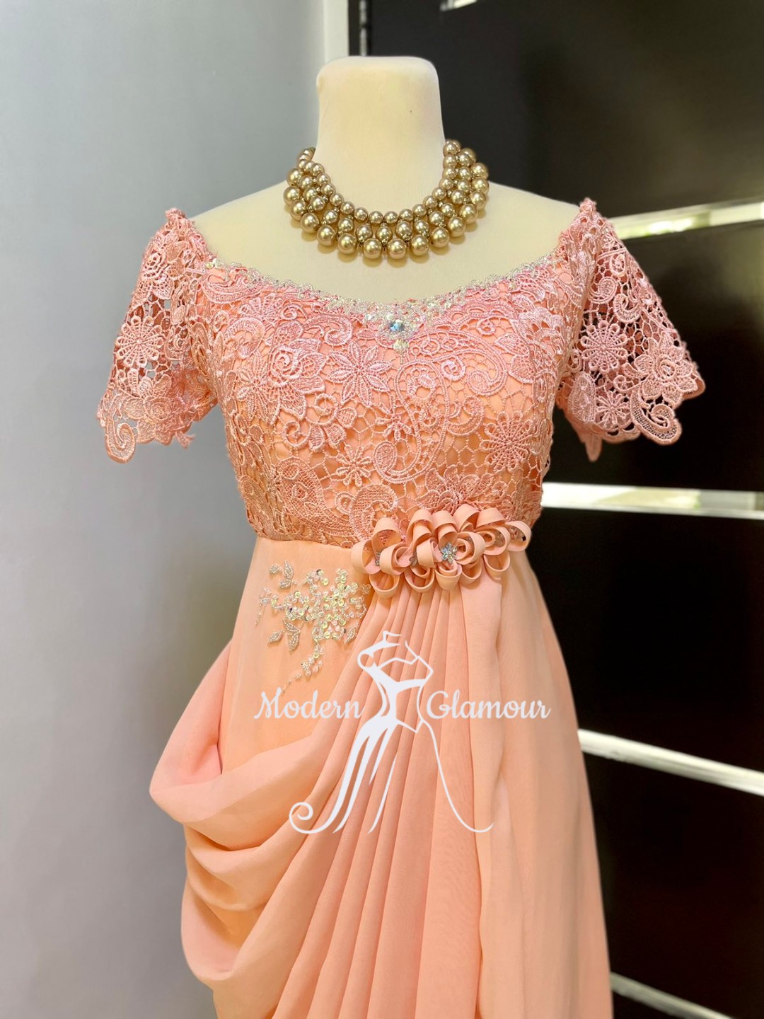 Unique Dusty Peach Colored Party Wear Embroidered Net Gown W-mncb.edu.vn