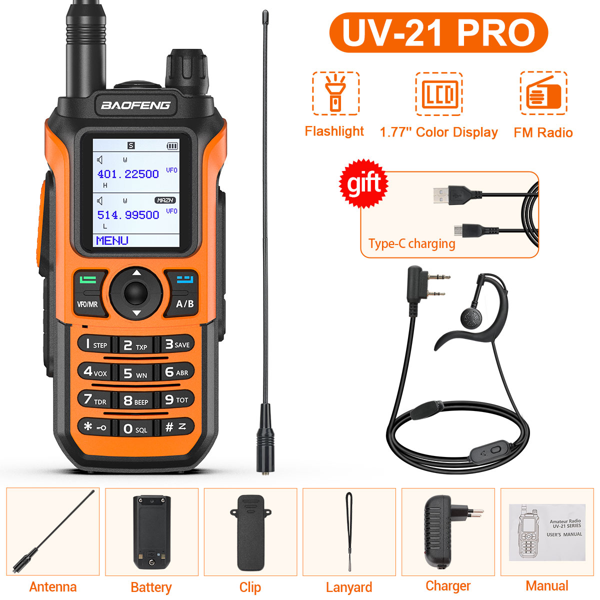 [Free Headset] Baofeng UV-21 Pro 10W Walkie Talkie Long Range Portable ...