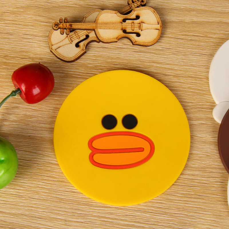 Coffee Tea Cup Placemat Silicone Material Cartoon Circle Shape with Thermal Insulation