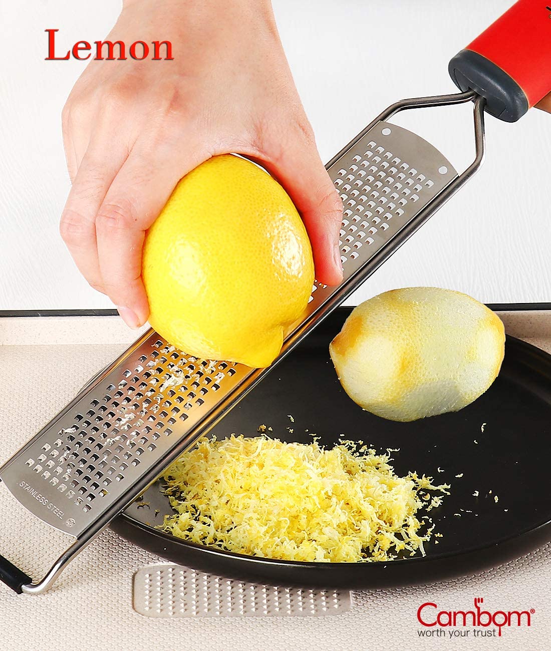 US Cambom Zester Grater Cheese Grater- Soft Touch Handle (RED