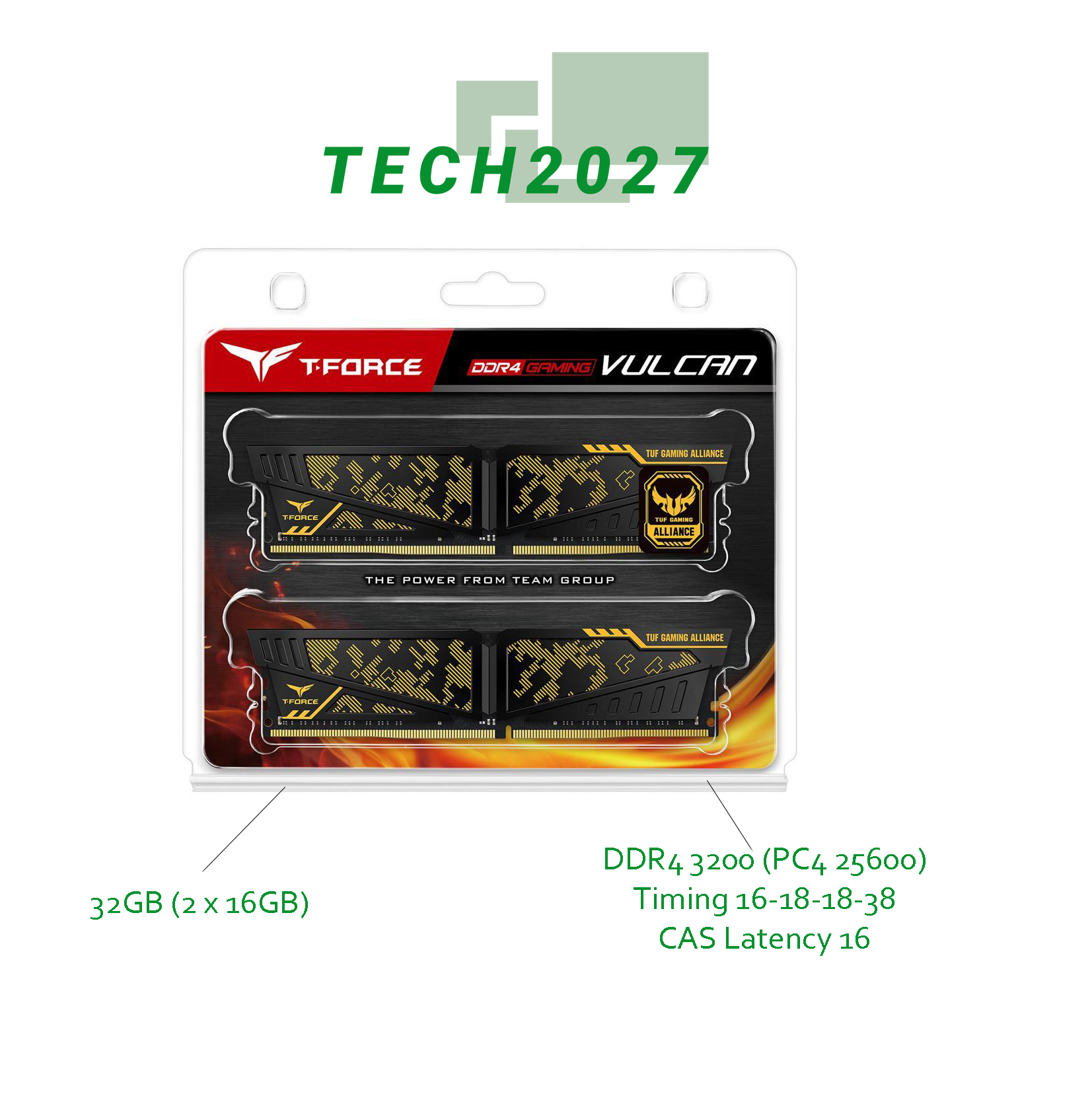 TeamGroup T-FORCE VULCAN TUF Gaming Alliance 32GB (2x16) 3200Mhz