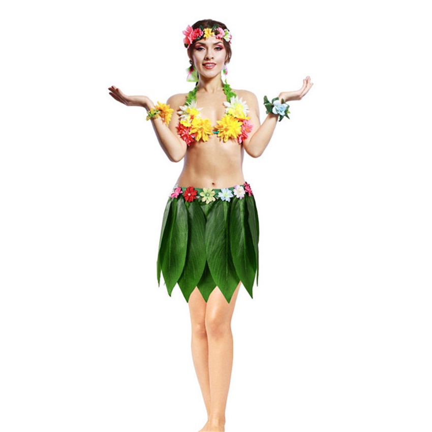 Hawaiian Grass Skirt Costume - Soft Fabric Leaf Skirt For Beach, Luau & Theme Parties