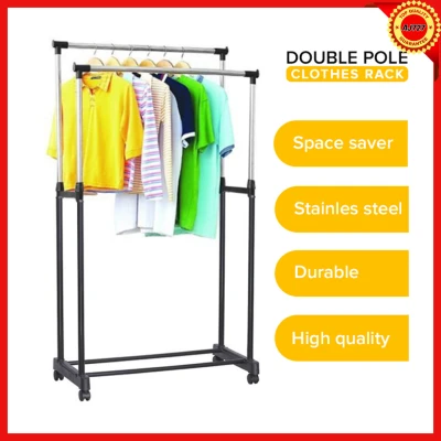 AJ Double Pole Telescopic Stainless Steel Clothes Rack High Quality
