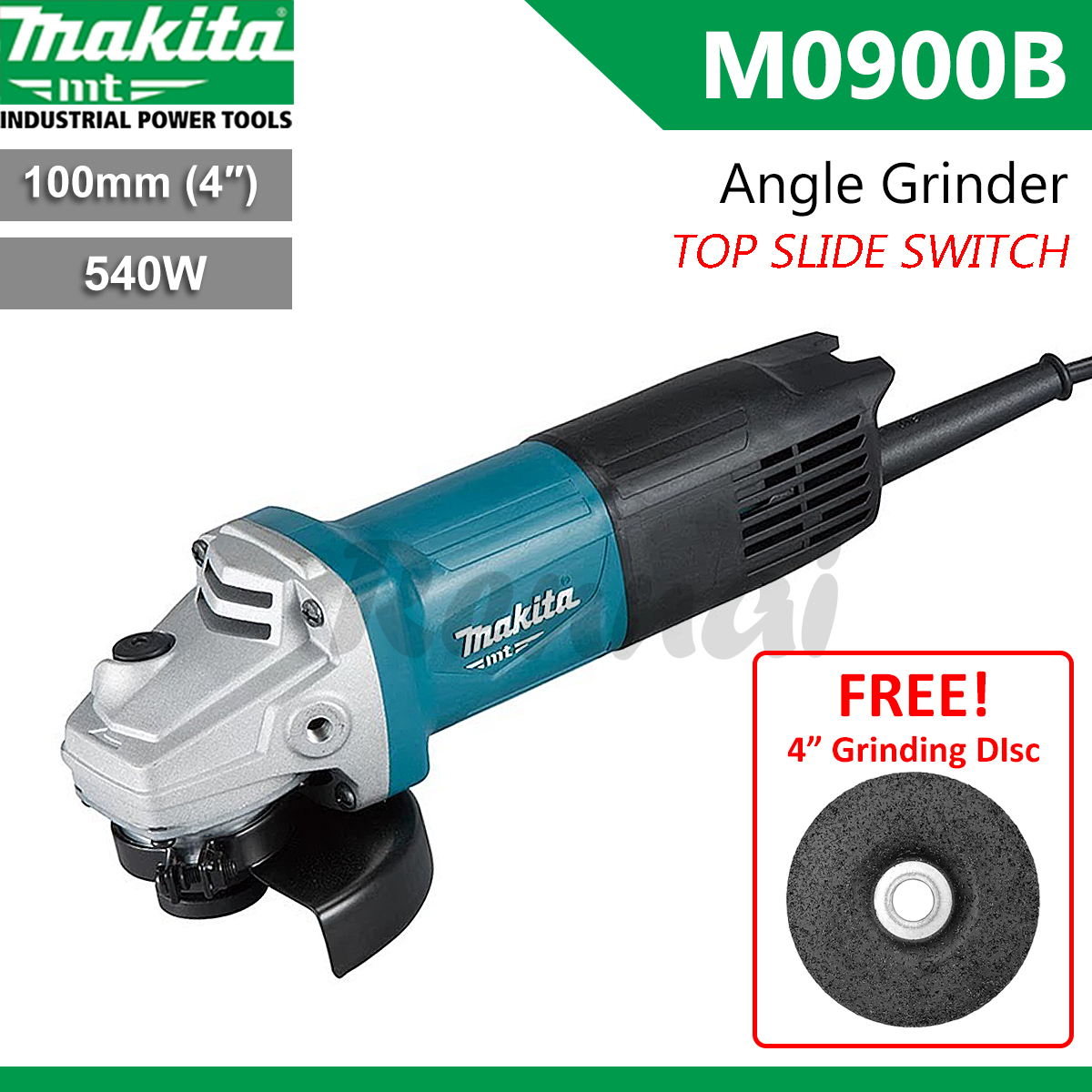 Makita MT Series M0900B Angle Grinder 100mm (4"), 540W [with FREE 4