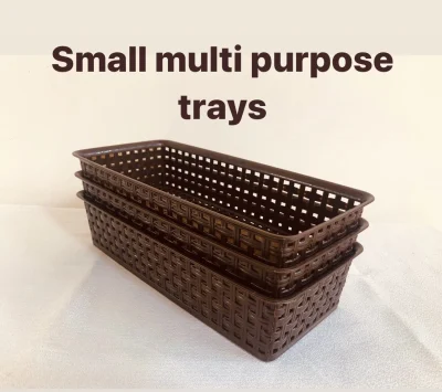 3 pcs Small Multi Purpose Eco Plastic Tray Organizer Woven Storage Basket 11.5" x 5.5" x 2.5" (LxWxH, inches)