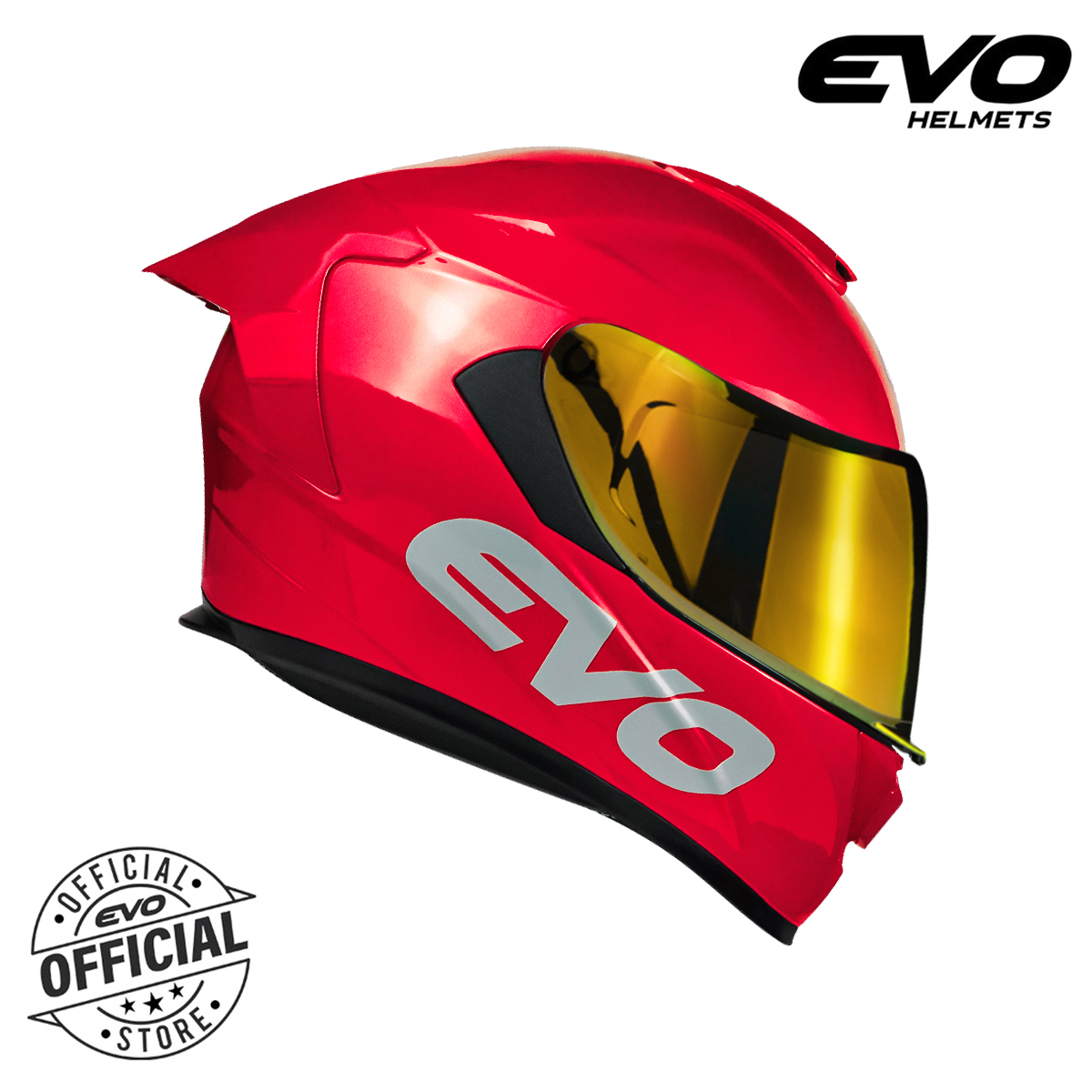 EVO GTPRO Plain Glossy Red Dual Visor Full Face Helmet with Free Clear