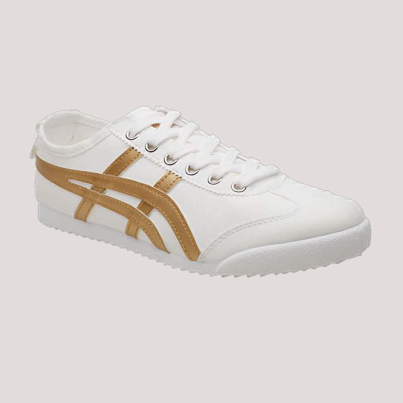 white with gold sneakers