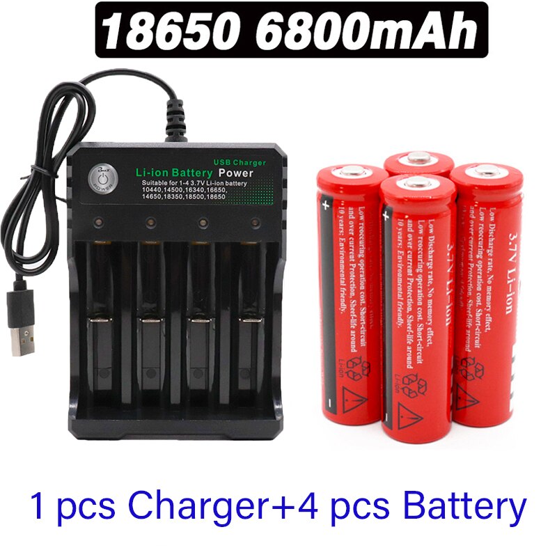 High capacity 18650 battery 3.7V 6800mAh rechargeable liion battery for Led  flashlight Torch batery litio battery+USB charger