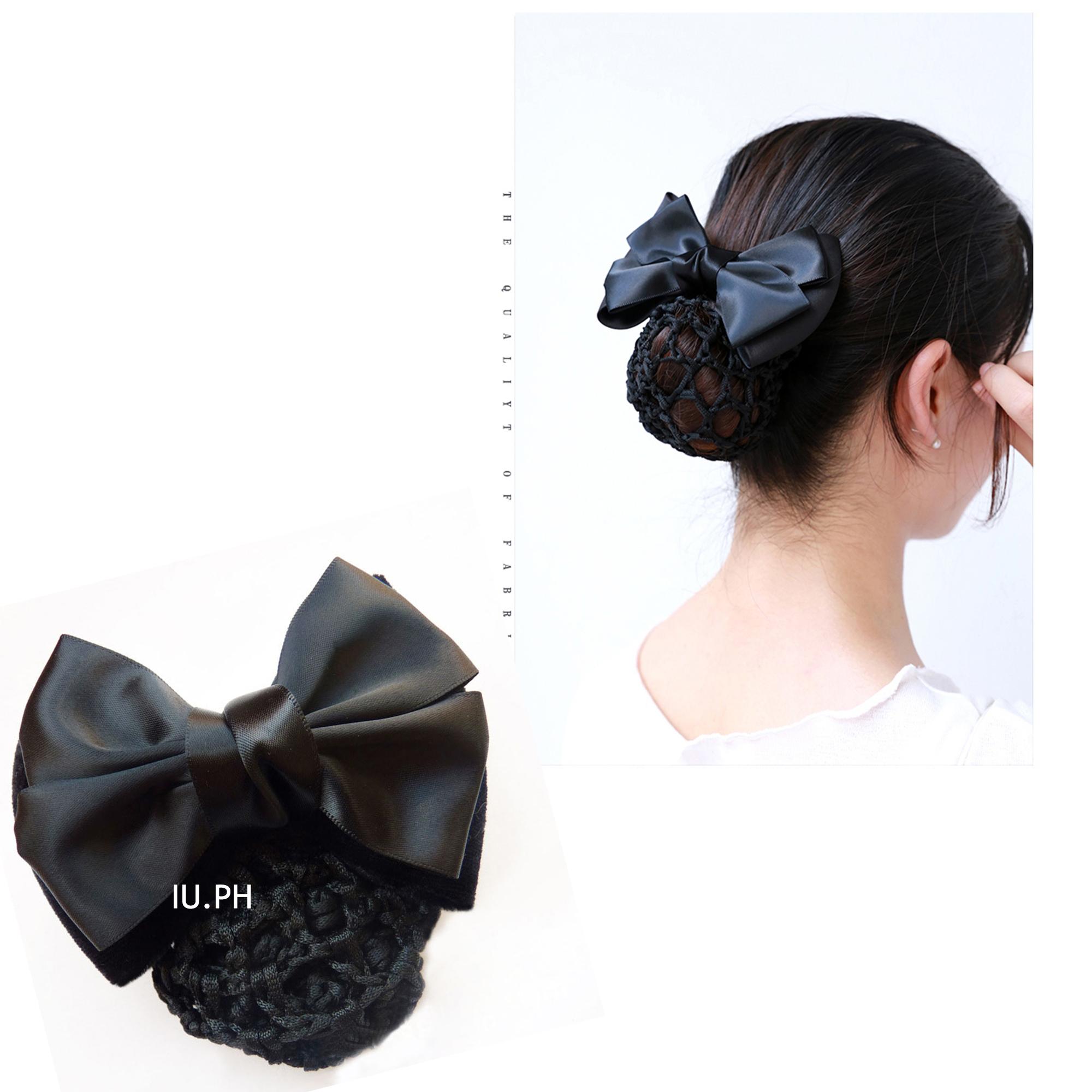 Iu Bow Barrette Hair Clip Net Cover Bowknot Net Bun Snood Hairpin
