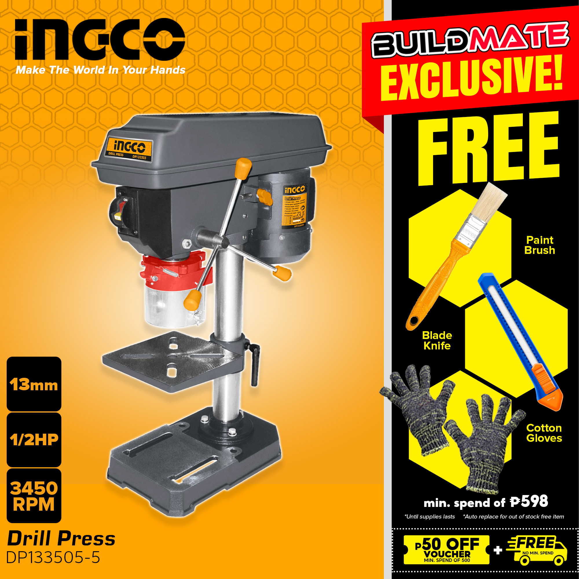 INGCO Drill Press 13mm 12HP DP1335055 •BUILDMATE• IPT Lazada PH