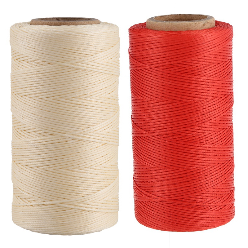 2 roll 260m 150d 1mm leather sewing waxed wax thread hand needle cord craft diy new, red & cream coloured