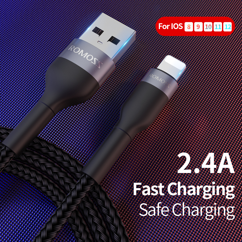 Romoss CB12B 2.4A Fast Charging Cable 1M USB to Lightning Fast Charger Data Cable for iPhone iPad iOS Devides Charging