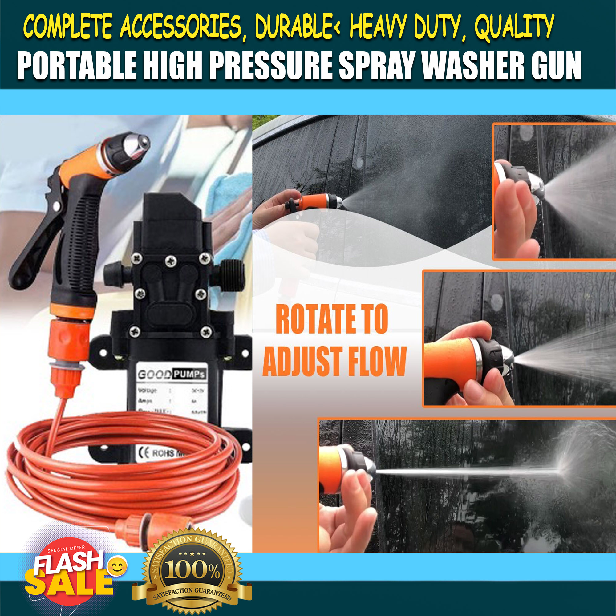 Portable high pressure washer spray gun water pump electric mini 12v