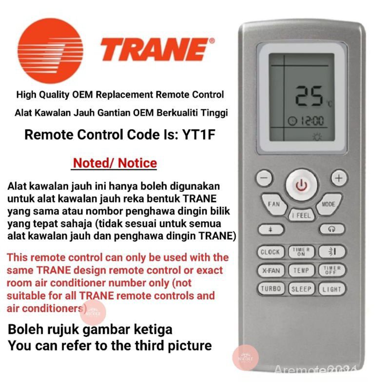 Remote Control Trane Air Conditioner YT1F Lazada PH