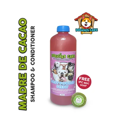 Madre de Cacao Shampoo & Conditioner with Guava Extracts 500ml - Baby Powder Scent Pink FREE MDC SOAP 1pc only Anti Mange, Anti Tick and Flea, Anti Fungal
