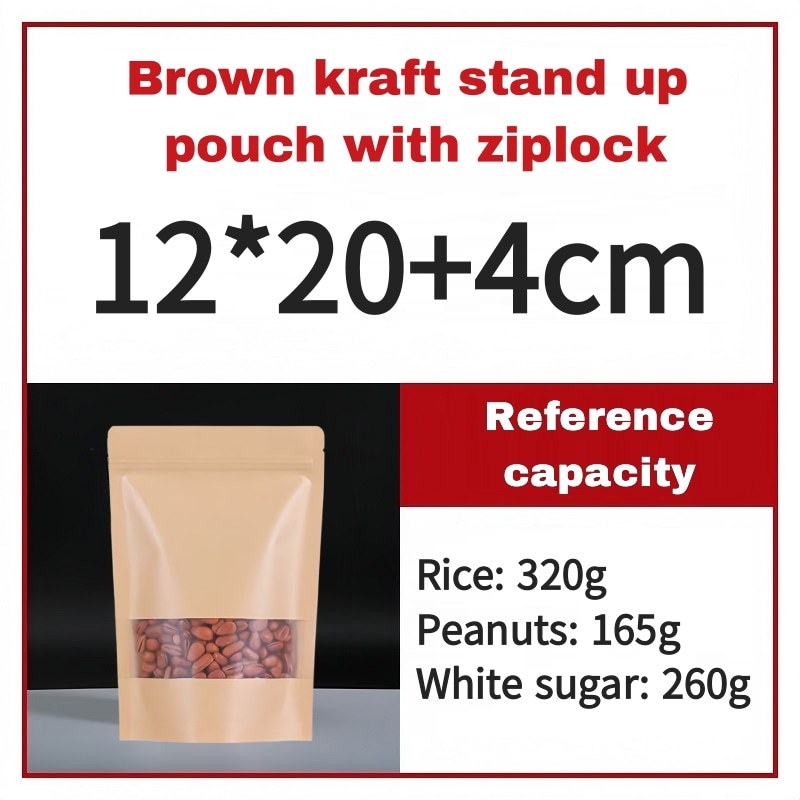 Brown Kraft Stand Up Pouch with Ziplock/ Food Paper Bag Packaging 50 ...
