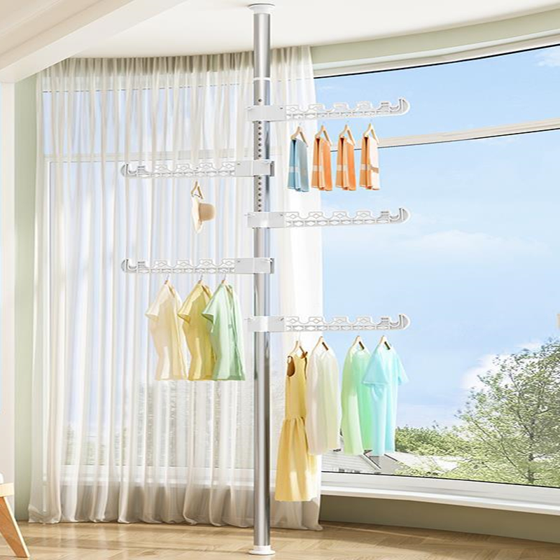 Adjustable Clothes Drying Rack Floor To Ceiling Tension Pole Hanger