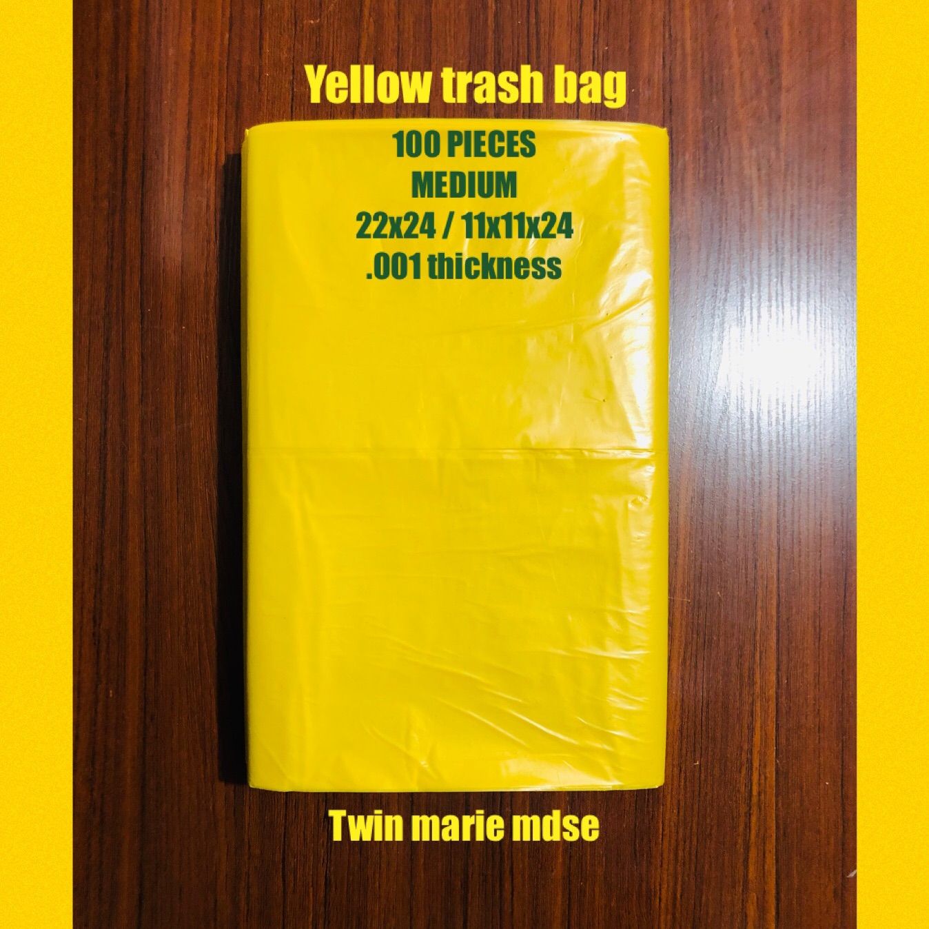 100 Pieces YELLOW TRASH BAG MEDIUM (22x24) .001 thickness for HAZARDOUS