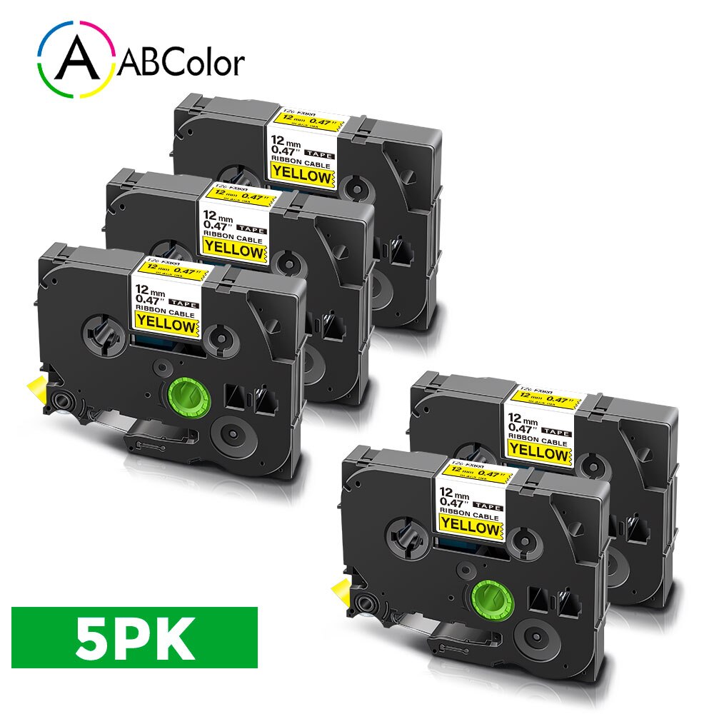 5pk Flexible Id Tapes Compatible For Flexible Fx631 Fx 631 Label Black On Yellow Printer Ribbon For Label Maker