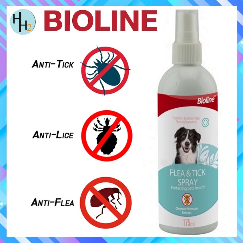 Bioline Flea Tick Spray Anti Tick and Flea Lice Spray for Dogs 175ml