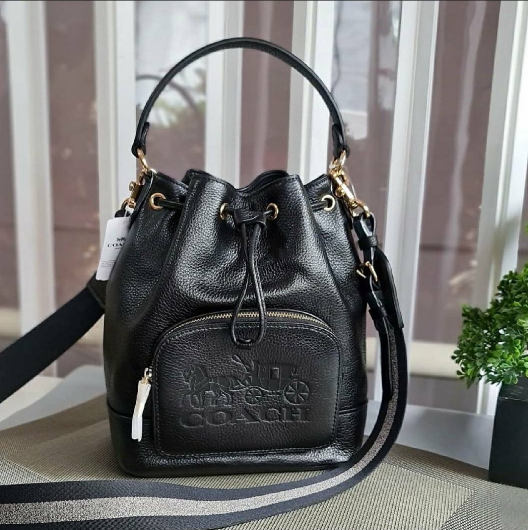 Coach 1898 Jes Drawstring Bucket Bag in Black Refined Pebble Leather with  Horse and Carriage Logo - Women's Crossbody Bag | Lazada PH