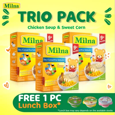 MILNA Baby Cereals Trio Pack Chicken Soup and Sweet Corn 3 x 120G - Get 10% Off & Free Lunch Box