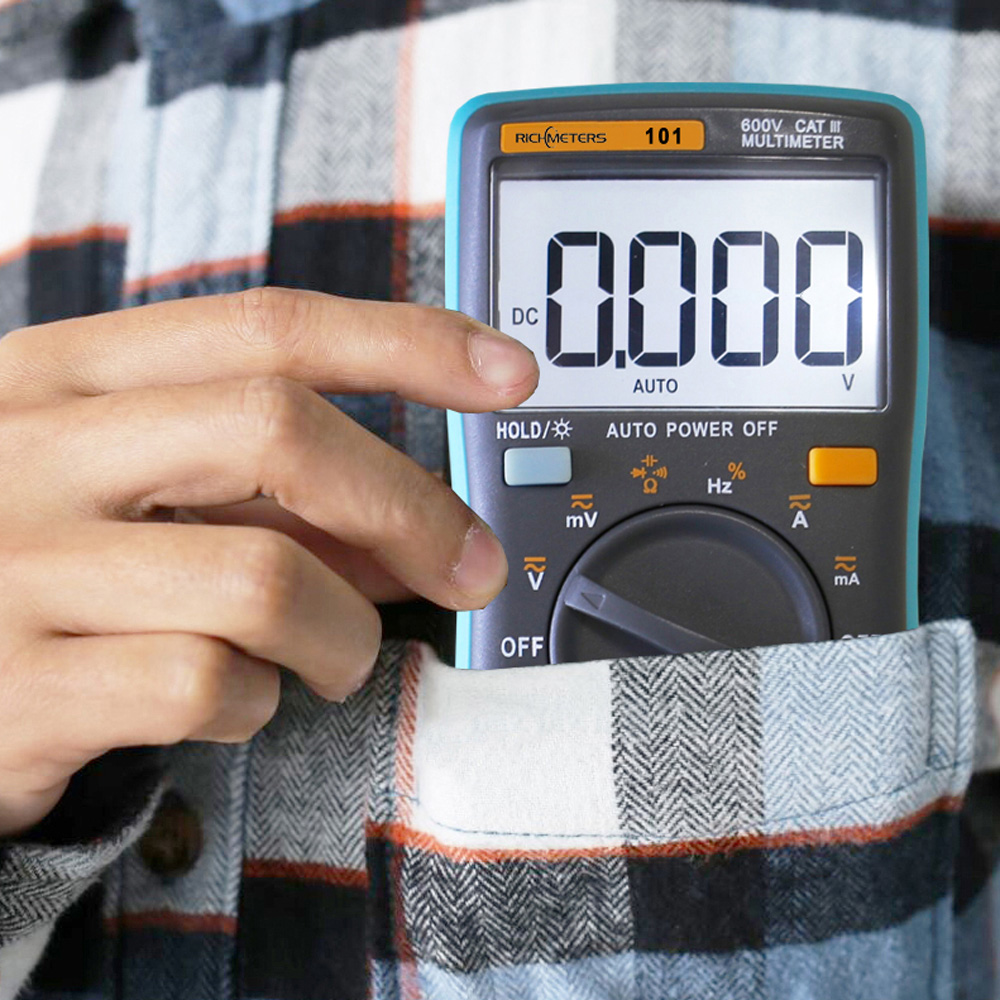 RICHMETERS RM101/RM102 Multimeter True RMS Multifunctional LCD Digital DMM DC AC Voltage Current Meter Resistance Diode Capacitance Tester Measurement Automatic Polarity Identification Ammeter Voltmeter Ohm