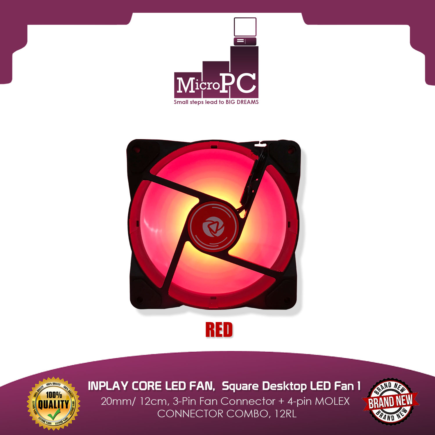 INPLAY CORE LED FAN, Square Desktop LED Fan 120mm/ 12cm, 3-Pin Fan ...