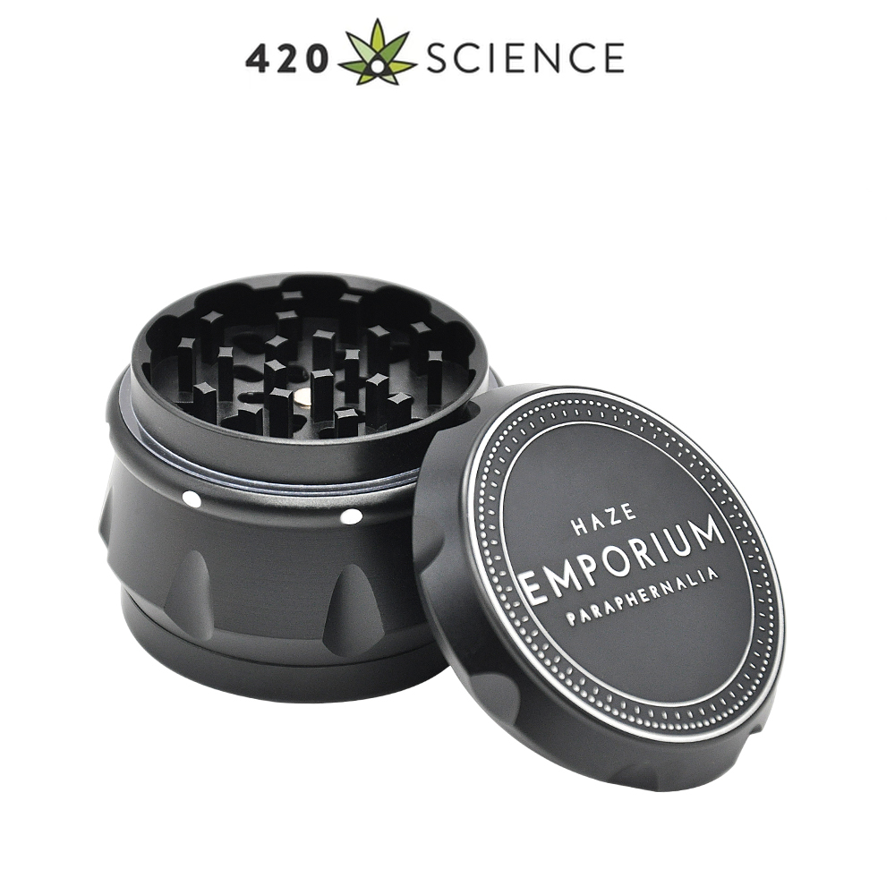 In Stock! Haze Emporium Grinder V.4 Deep Black 4 Layer Metal Herb