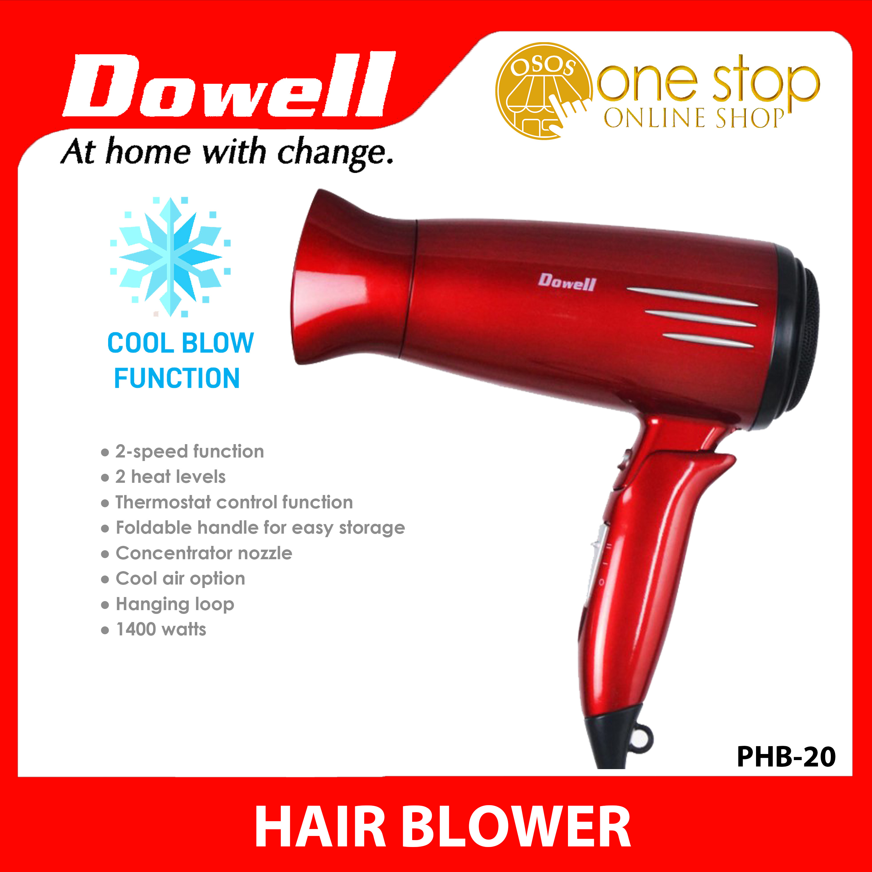Dowell Original Foldable Hair Dryer Personal Hair Blower with Cool Shot