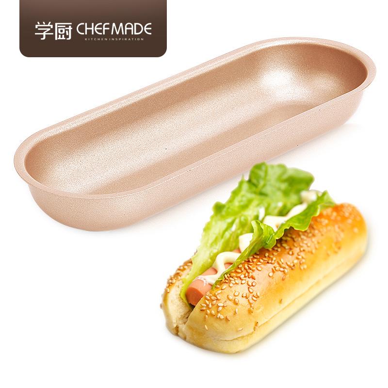 Chefmade Chef Made Vàng 7 Inch Không Dính Xúc Xích Bộ Tạo Khuôn Hình Bầu Dục Loại Dài Bánh Mì Khuôn Bánh Gối Chuyên Ngành Series