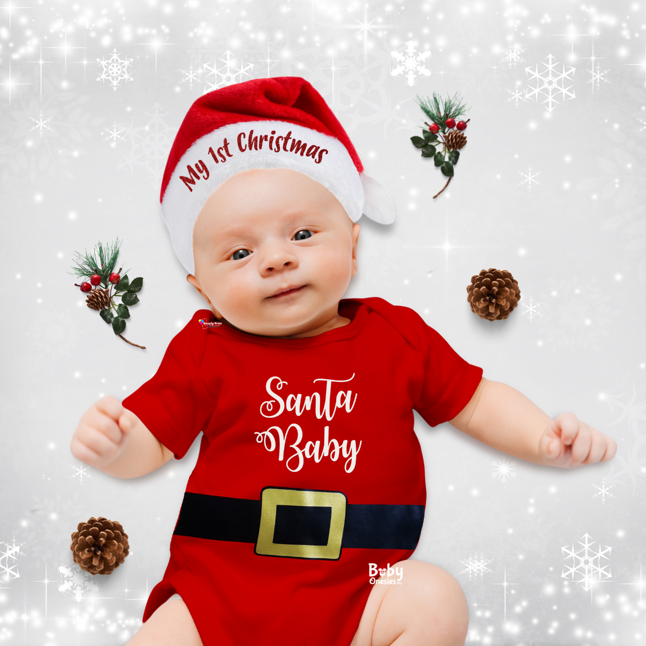 Santa Hat Holiday Onesies Baby Santa Baby Rhinestone Onesie