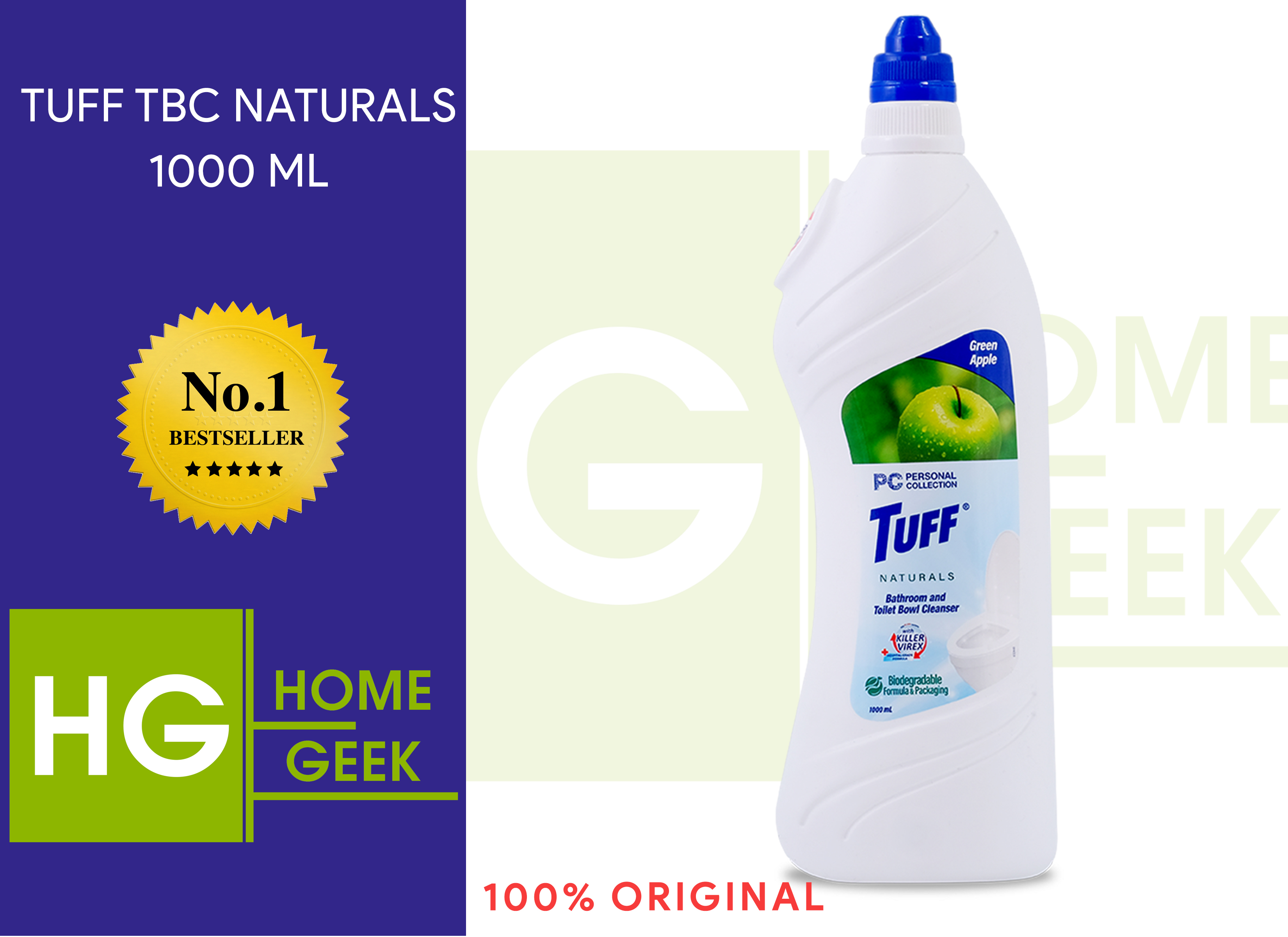 Tuff Naturals Toilet Bowl Cleaner GREEN APPLE 1000ml HOME GEEK SHOP