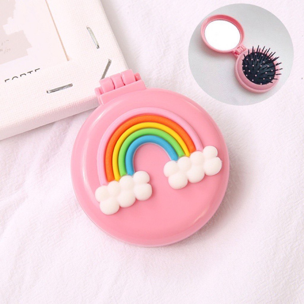 【YL】Mini Pocket Mirror with comb Round Mirror Cute Design Vanity Mirror
