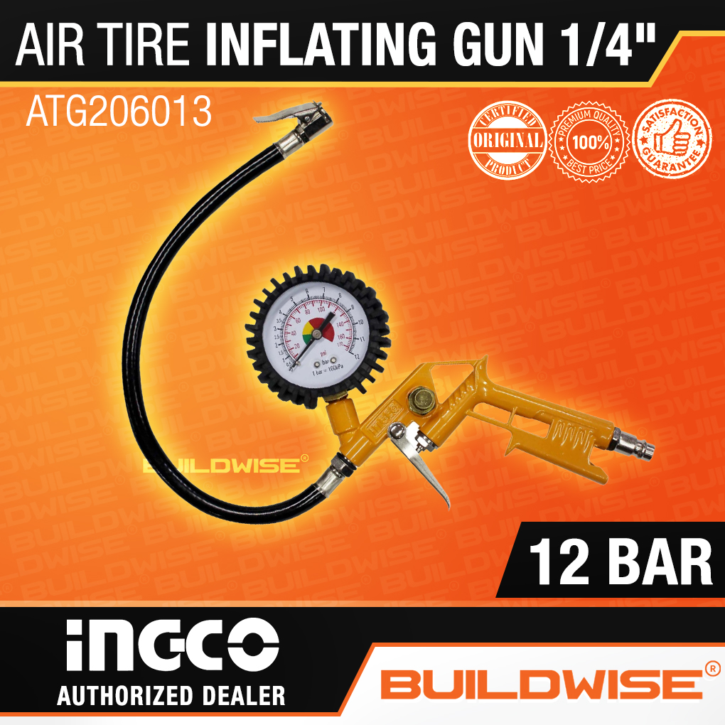 Ingco Air Tire Inflating Gun 12 Bar (174PSI) 1/4" ATG206013「BUILDWISE®」 *NEW ARRIVAL* Lazada PH