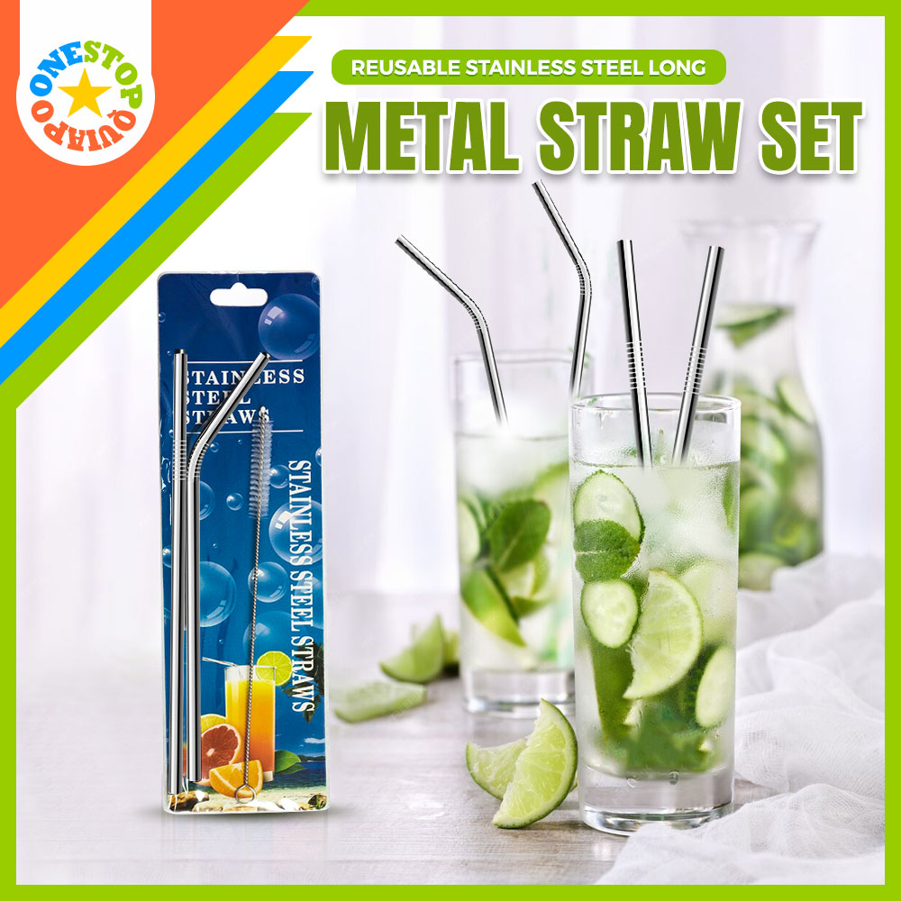 3pcs/Set Straw Brush Set 21.5cm Stainless Steel Straw Reusable Drinking  Bottle Straight Bend Straw Soft Tube Brush Cleaner