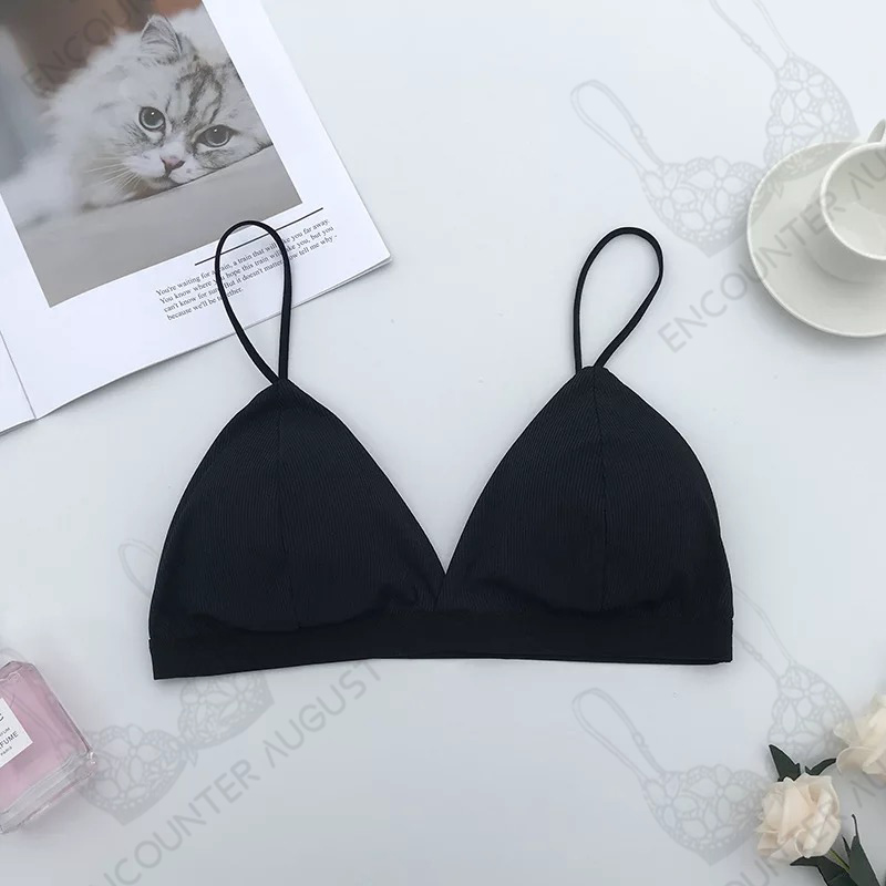 Women Triangle Bralette Sexy French Style Sheer Lace Spaghetti